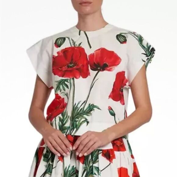 New Dolce& Gabbana Cap-Sleeve Poppy-Print Top Size IT 36 XS - Picture 8 of 13
